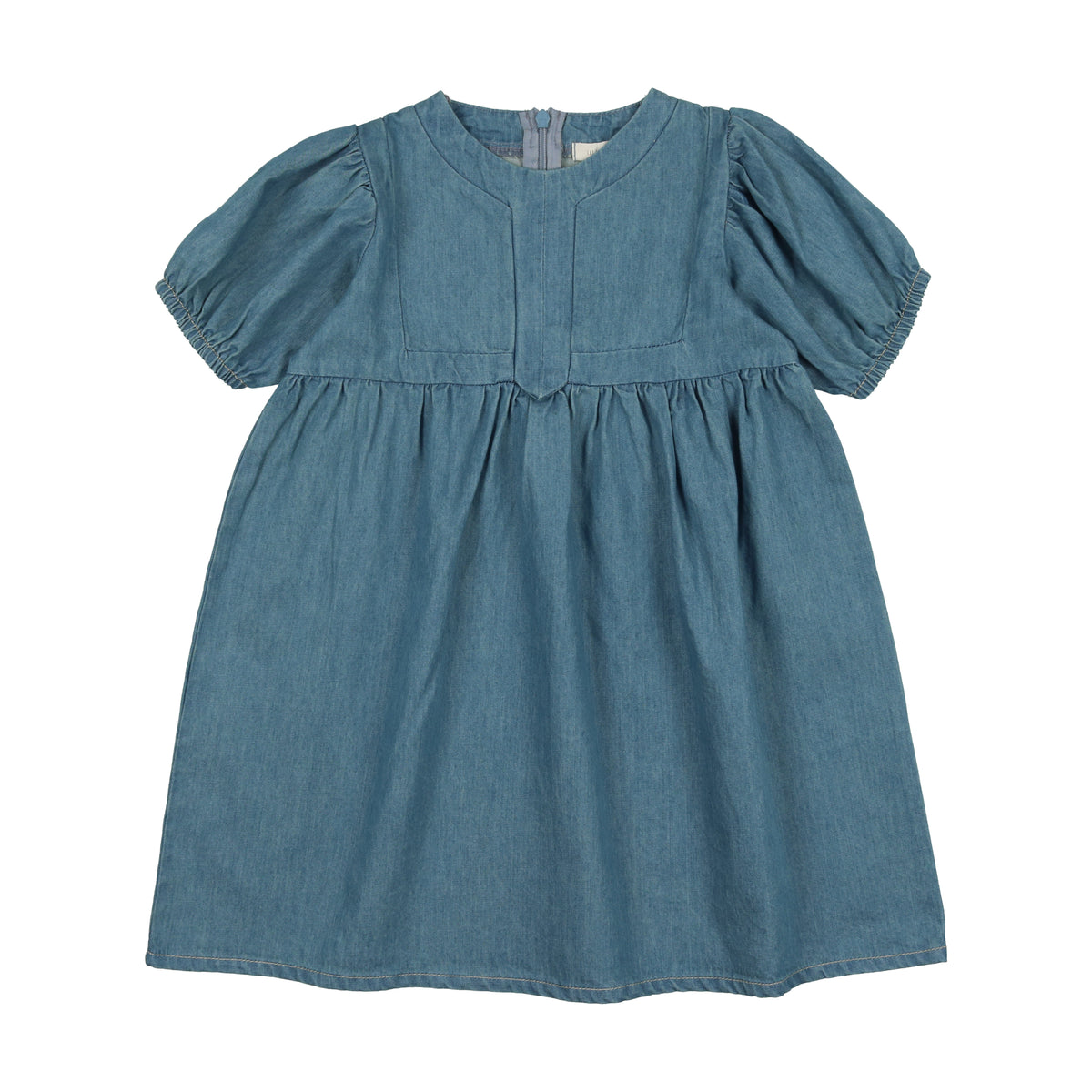 DENIM TENCEL PANEL DRESS SHORT SLEEVE