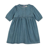 DENIM TENCEL PANEL DRESS THREE QUARTER SLEEVE