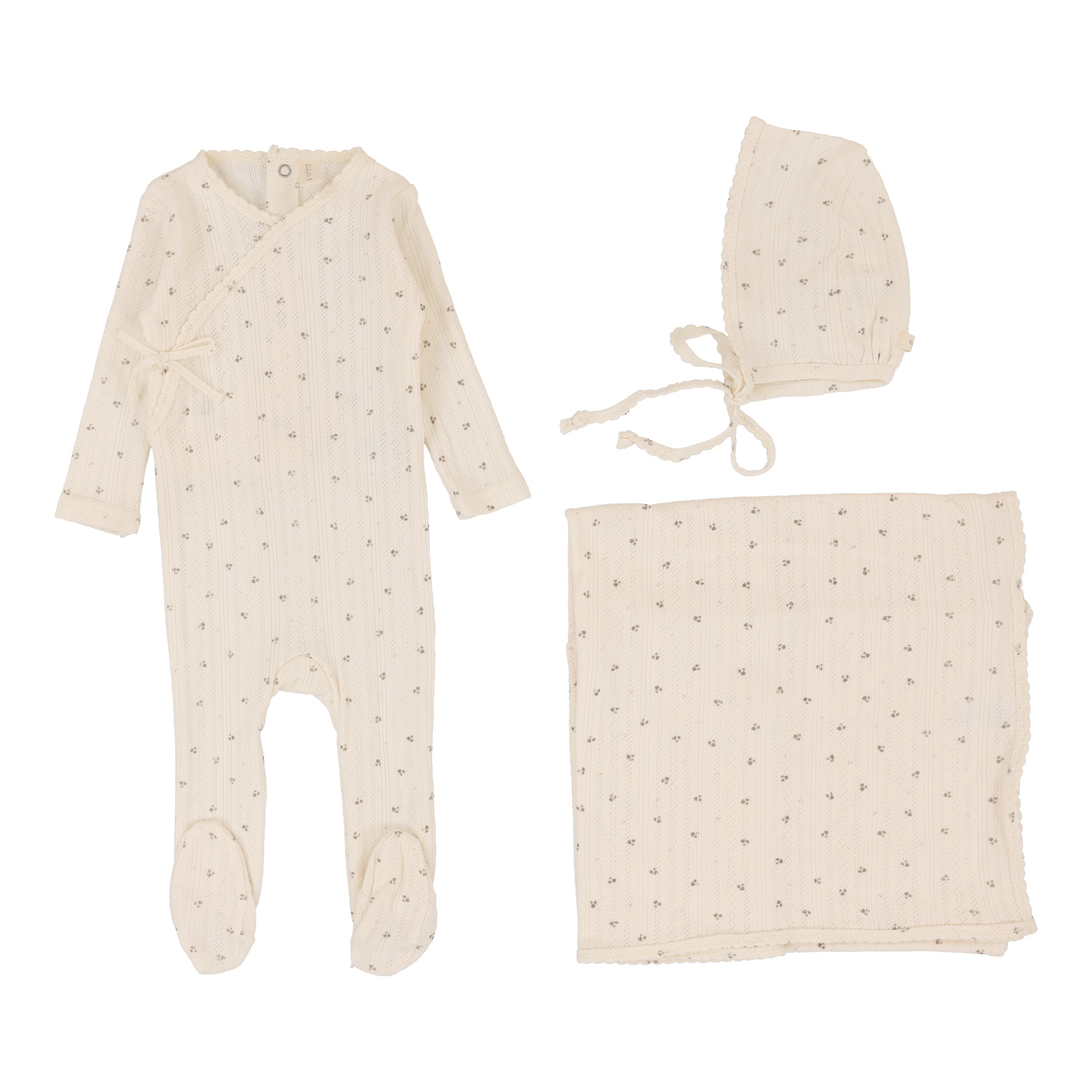 Printed Pointelle Wrap Layette Set