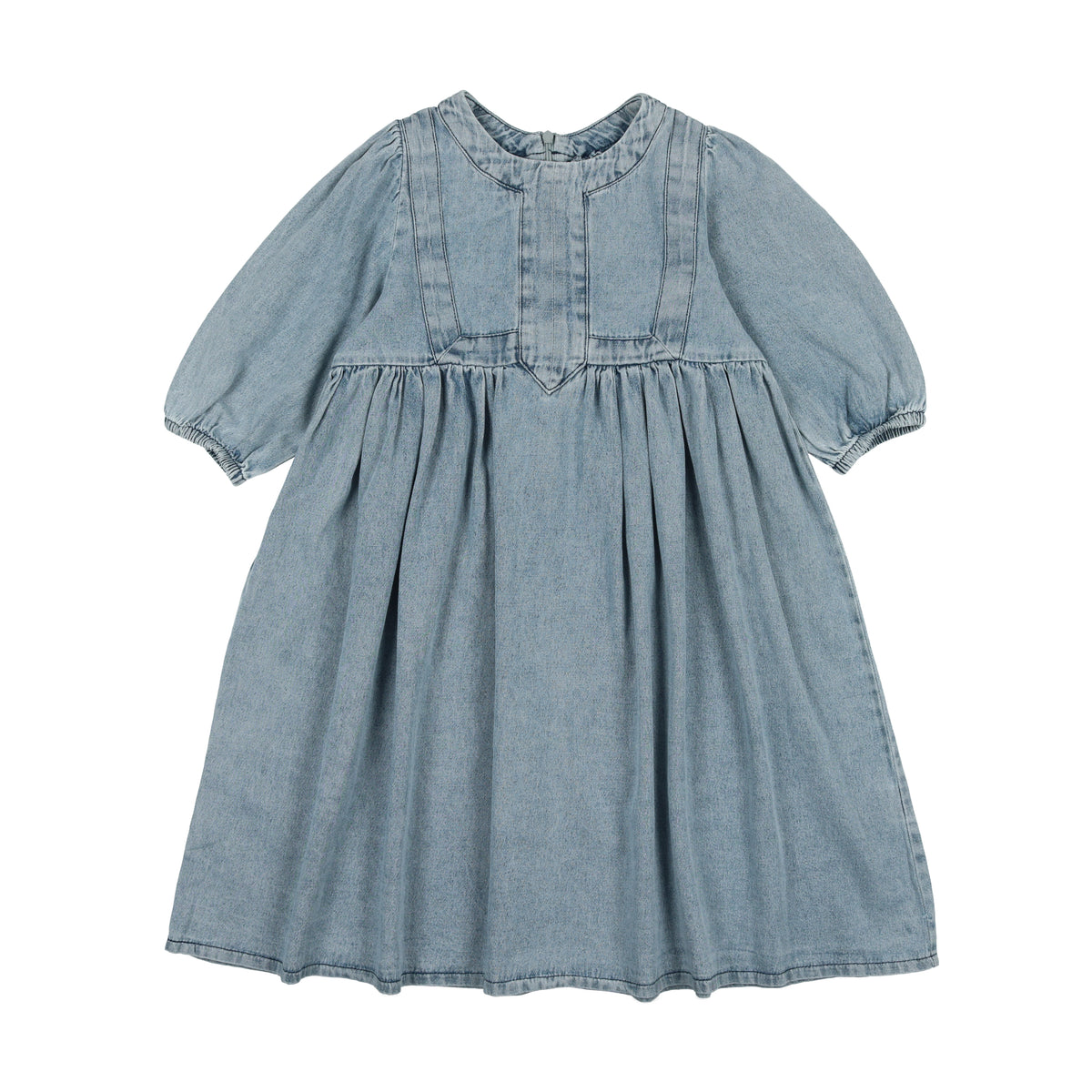 STONEWASH PANEL DRESS THREE QUARTER SLEEVE